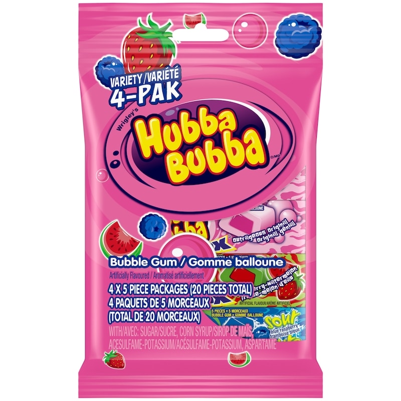 Mixed Fruit Flavoured Bubble Gum Variety Pack, 5 Pieces, 4 Packs