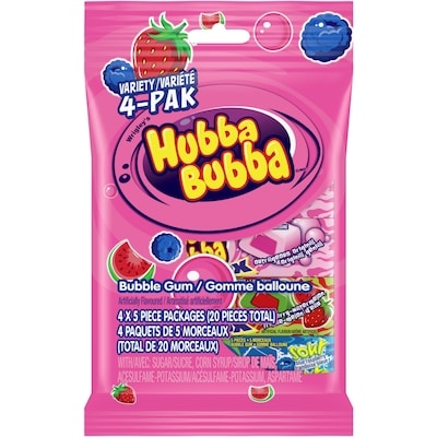 Wrigley's Hubba Bubba Mixed Fruit Flavoured Bubble Gum Variety Pack, 5 Pieces, 4 Packs 160 g, $3.62/100g