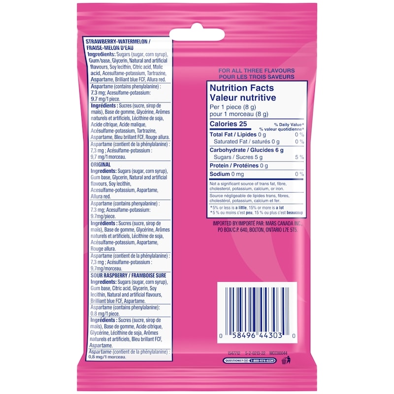 Mixed Fruit Flavoured Bubble Gum Variety Pack, 5 Pieces, 4 Packs