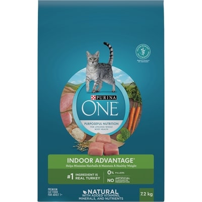 Purina ONE +Plus Avantage Intérieur Dinde, Nourriture Sèche pour Chats 7,2 kg 7.2 kg, 0,65 $/100g
