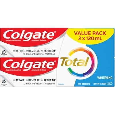 Colgate Dentifrice en gel Total Blanchissant 2x120.0 ml, 2,50 $/100ml