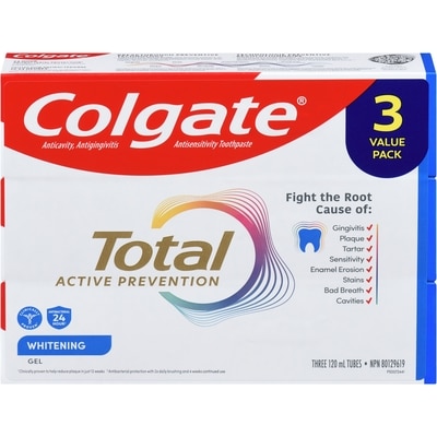 Colgate Total Whitening Gel Toothpaste 3x120.0 ml, $2.22/100ml