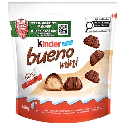Kinder BUENO Mini Milk Chocolate Covered Crispy Wafers With Hazelnut Cream, 27 Individually Wrapped Mini Wafer Bars Per Pack 145 g, $3.10/100g