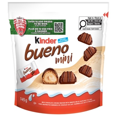 Kinder BUENO Mini Milk Chocolate Covered Crispy Wafers With Hazelnut Cream, 27 Individually Wrapped Mini Wafer Bars Per Pack 145 g, $4.13/100g