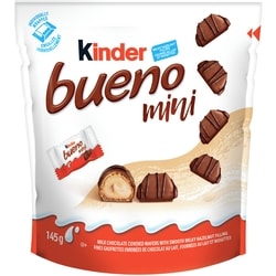 Kinder Mini Barres BUENO au chocolat au lait et à la crème aux noisettes; 27 pieces emballées individuellement 145 g, 3,10 $/100g