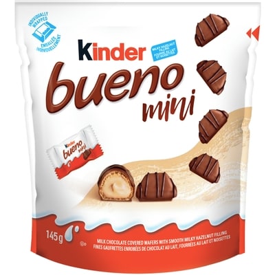 Kinder Mini Barres BUENO au chocolat au lait et à la crème aux noisettes; 27 pieces emballées individuellement 145 g, 3,79 $/100g