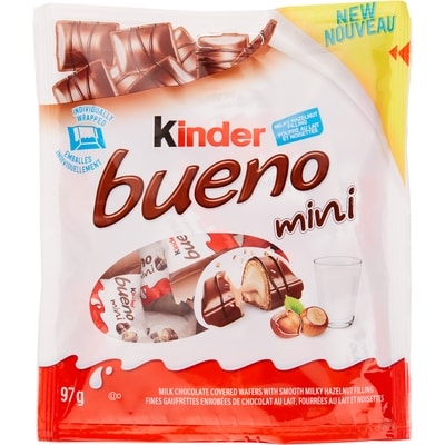 Kinder Mini Barres BUENO au chocolat au lait et à la crème aux noisettes; 18 pieces emballées individuellement 97 g, 3,39 $/100g