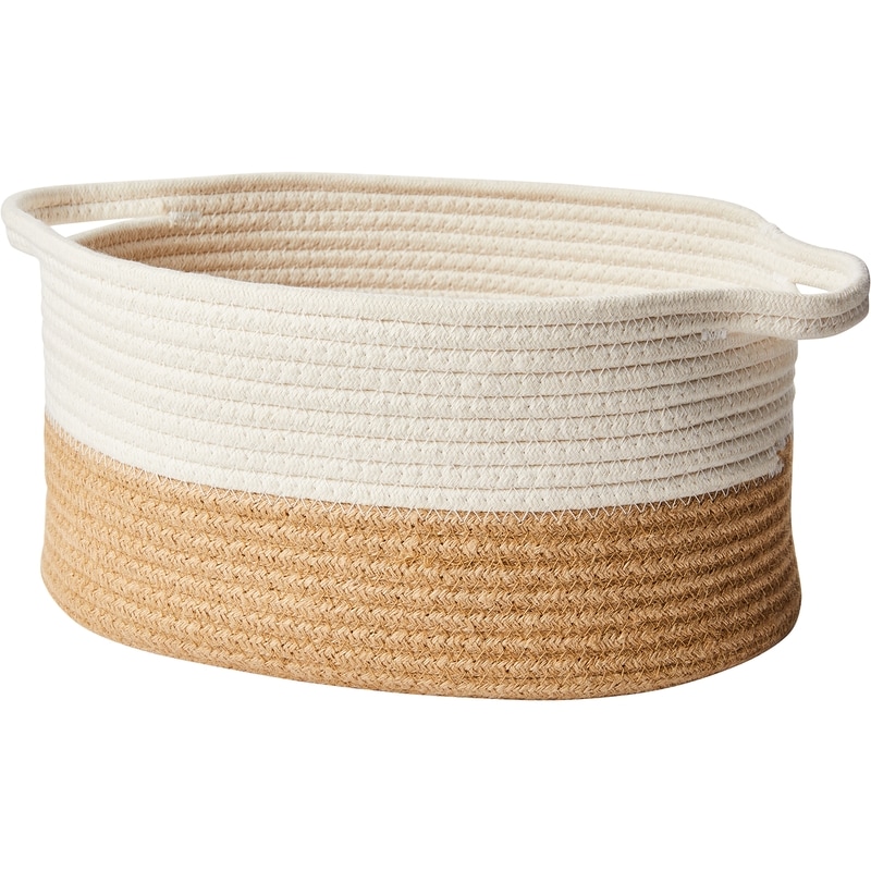 Neutral 2-Tone Rope Basket with Handles, Medium, ,13 in x 13 x 7 in, Light Brown and Cream