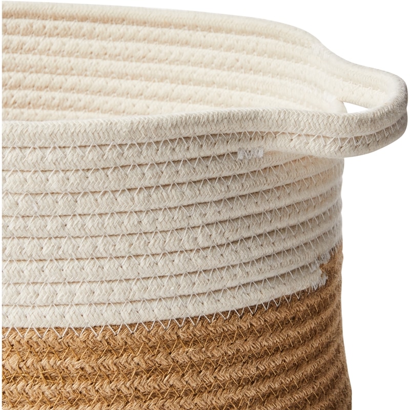Neutral 2-Tone Rope Basket with Handles, Medium, ,13 in x 13 x 7 in, Light Brown and Cream