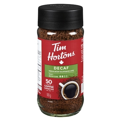 Tim Hortons Instant Coffee, Decaf 100 g, $8.49/100g