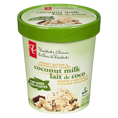 President's Choice Plant Based Peanut Butter & Chocolatey Flakes Coconut Milk Frozen Dessert 500 ml, $1.40/100ml