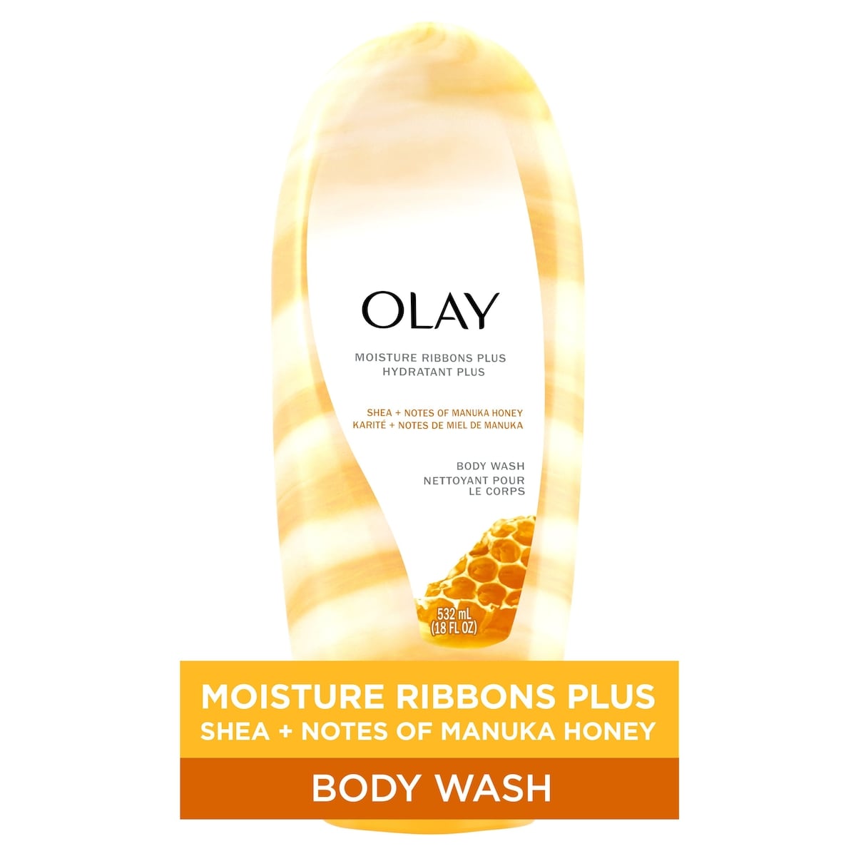 Olay Moisture Ribbons Plus Shea + Manuka Honey Body Wash 532 ml, $2.32/100ml