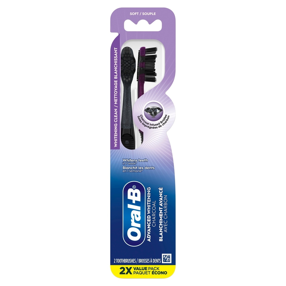 Oral-B Brosse à dents manuelle 3D White, charbon 2 ea, 6,25 $/1ch
