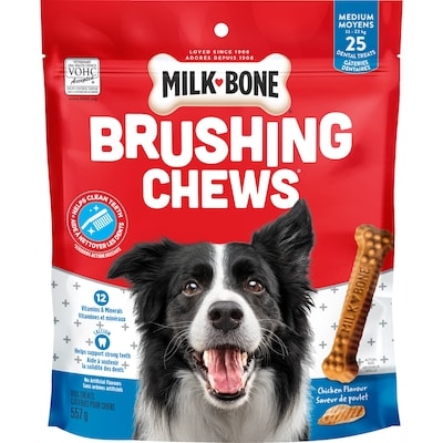 Milk-Bone Brushing Chews Gâteries dentaires pour chiens petit/moyens chiens 557 g, 2,33 $/100g