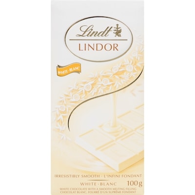 Lindt Chocolat blanc LINDOR – Barre 100 g, 5,49 $/100g