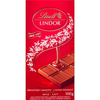 Lindt Chocolat au lait LINDOR – Barre 100 g, 5,49 $/100g