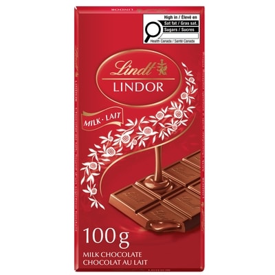 Lindt LINDOR Barre de chocolat au lait 100 g, 5,99 $/100g