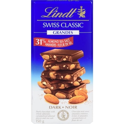 Lindt SWISS CLASSIC GRANDES Almond Sea Salt Dark Chocolate Bar 150 g, $4.66/100g