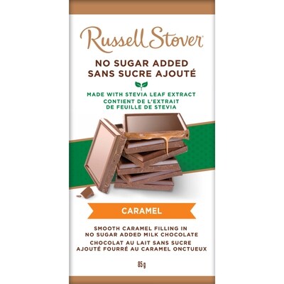 Russell Stover Chocolat au lait au caramel sans sucre ajouté – Barre 85 g, 5,28 $/100g