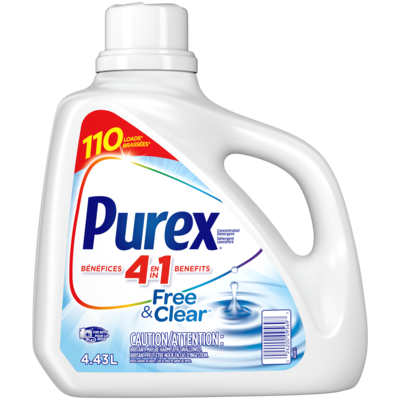 Purex Free & Clear 4 in 1 Hypoallergenic Concentrated Liquid Laundry Detergent, 110 Loads 4.43 l, $0.34/100ml