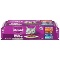 Whiskas Repas PERFECT PORTIONS coupes en sauce sélections de poulet, de dinde, de saumon et de thon, emballage de 24 1800 g, 1,67 $/100g