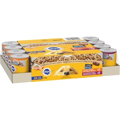 Nourriture humide pour chiens – repas haché, emballage de 24 (poulet et filet mignon)