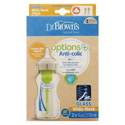 9oz Options+ Wide Neck Glass Bottle 2 Pack