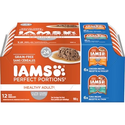 Iams Repas au poulet et au thon Perfect Portions coupes en sauce en multi-emballage de 12 900 g, 2,44 $/100g