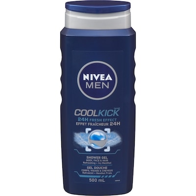 Nivea Soap, Men Cool kick Shower Gel Body Face and Hair 500 ml, $0.70/100ml