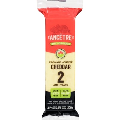 L'Ancetre 2 Years Organic 31% M.F. Cheese Cheddar 200 g, $6.50/100g