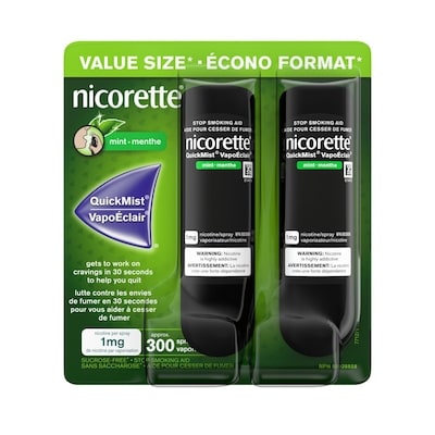 Nicorette VapoÉclair, aide pour cesser de fumer, Menthe, 1 mg, emballage duo 2 ea, 36,50 $/1ch