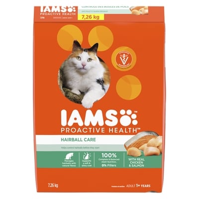 Iams Cat Food, Proactive Health Hairball Care with Chicken & Salmon Adult Dry 7.257 kg, $0.59/100g