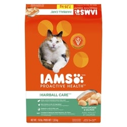 Iams Nourriture sèche pour chats adultes PROACTIVE HEALTH Hairball Care avec poulet et saumon, sac 7.257 kg, 0,62 $/100g