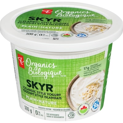PC Biologique Yogourt style islandais skyr 0 % M.G. nature 500 g, 1,30 $/100g