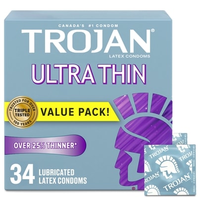 Trojan Condoms lubrifiés ultraminces format économique 34 ea, 0,71 $/1ch