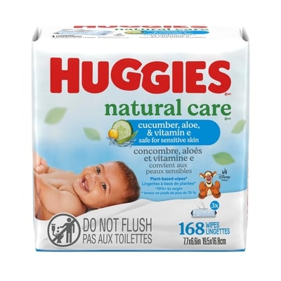 Huggies Lingettes pour bébés Natural Care Refreshing, PARFUMÉES, 3 emballages à couvercle rabattable, total de 168 lingettes 168 ea, 0,06 $/1ch