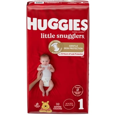 Huggies Couches pour bébés Little Snugglers, taille 1 (8 à 14 livres), 32 couches 32 ea, 0,50 $/1ch