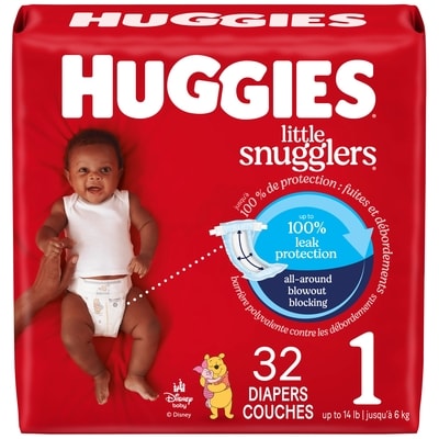 Huggies Couches pour bébés Little Snugglers, taille 1 (4 à 6 kg [8 à 14 livres]), 32 couches 32 ea, 0,48 $/1ch