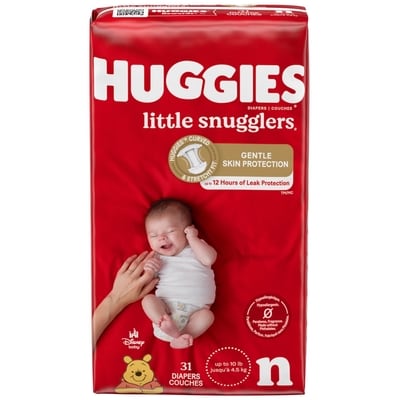Huggies Couches pour bébés Little Snugglers, taille nouveau-né (jusqu’à 10 livres), 31 couches 31 ea, 0,52 $/1ch
