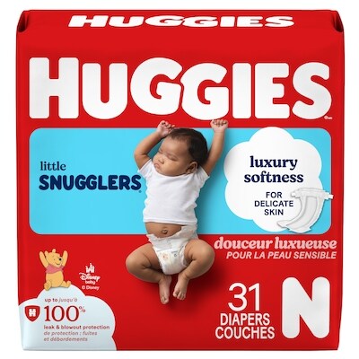 Huggies Couches pour bébés Little Snugglers, taille Nouveau-né (jusqu’à 4,5 kg [10 livres]), 31 couches 31 ea, 0,52 $/1ch