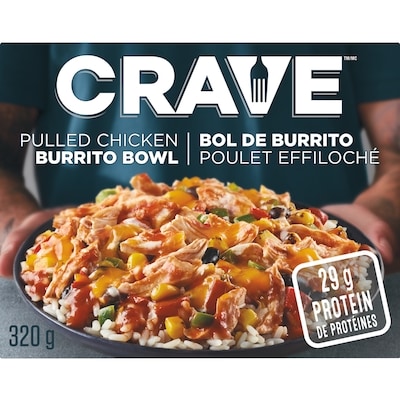 Crave Pulled Chicken Burrito Bowl Frozen Meal 320 g, $1.09/100g