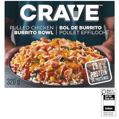 Crave Bol de burritos Poulet effiloché surgelé 320 g, 2,03 $/100g