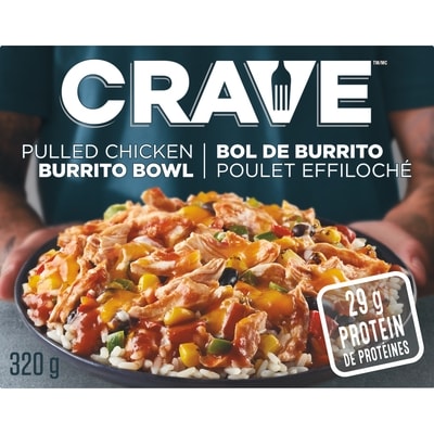 Crave Bol de burritos poulet effiloché surgelé 320 g, 2,03 $/100g