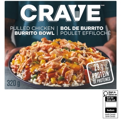 Crave Bol de burritos poulet effiloché surgelé 320 g, 1,81 $/100g