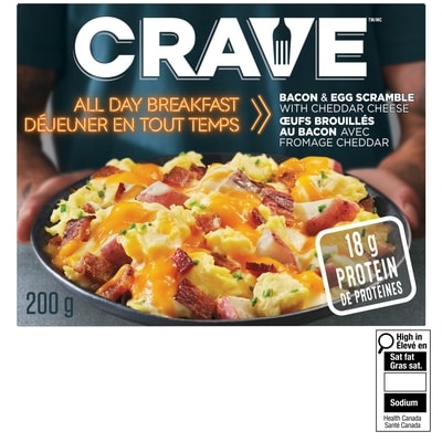 Crave Œufs Brouillés Au Bacon Avec Fromage Cheddar 200 g, 2,75 $/100g
