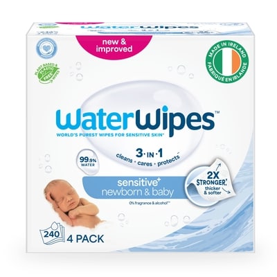 WaterWipes Sensitive+ Newborn & Baby Wipes, 3-In-1 Cleans, Cares, Protects, 99.9% Water, Unscented & Hypoallergenic, 240 Count 240 ea, $0.10/1ea