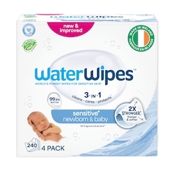 WaterWipes Sensitive+ Newborn & Baby Wipes, 3-en-1 nettoie, soigne, protège, 99,9 % d'eau, non parfumées, 240 unités 240 ea, 0,10 $/1ch