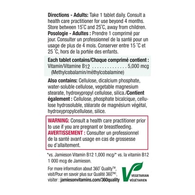 Vitamine B12 5000 mcg | À libération prolongée