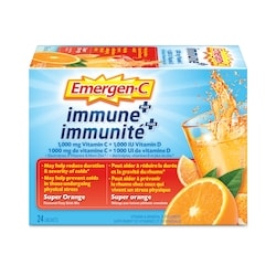 Emergen-C Mélange pour boisson immunité+, supplément de vitamine C (1 000 mg) et de multivitamines, saveur de super orange, 24 sachets 24 ea, 0,71 $/1ch