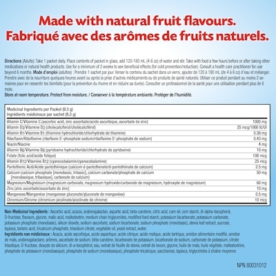 Mélange pour boisson immunité+, supplément de vitamine C (1 000 mg) et de multivitamines, saveur de super orange, 24 sachets